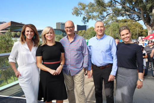 The Sunrise “family”: Natalie Barr, Samantha Armytage, David Koch, Mark Beretta and Edwina Bartholomew.