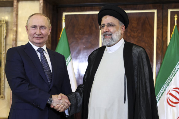 Russian President Vladimir Putin and Iranian President Ebrahim Raisi prior to their talks in Tehran.