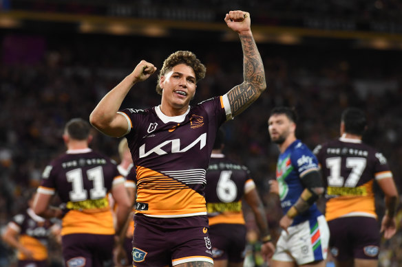 Reece Walsh celebrates after sealing a spot in the grand final.