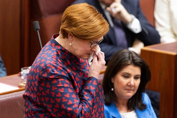 Marise Payne delivers her valedictory in the Senate in September 2023.