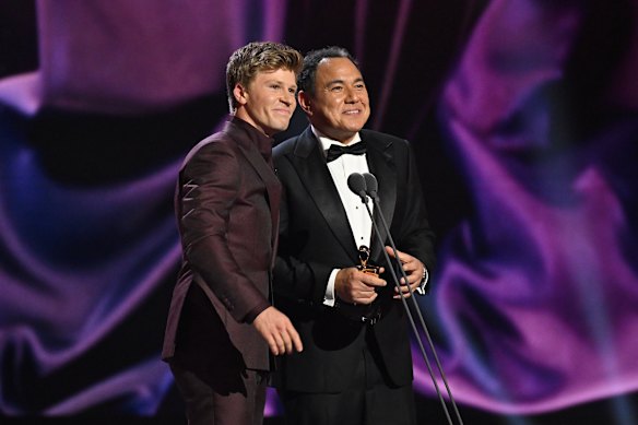 Robert Irwin and Sam Pang after Pang accepts his Gold Logie.