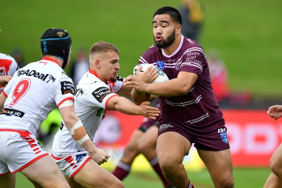 Keith Titmuss in action against the Dragons during the 2019 Jersey Flegg competition.