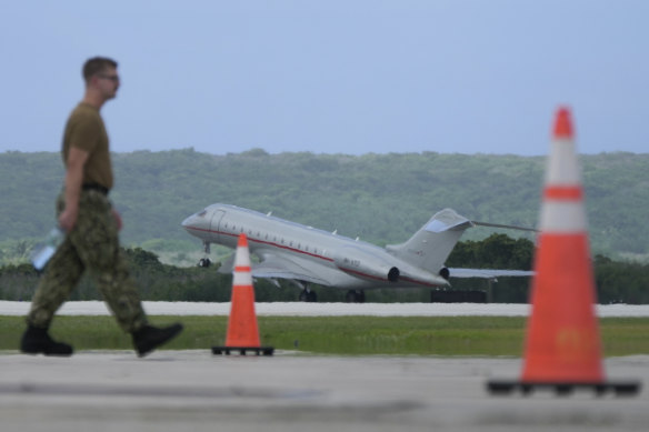 A plane carrying WikiLeaks founder Julian Assange takes off from Saipan, Mariana Islands.