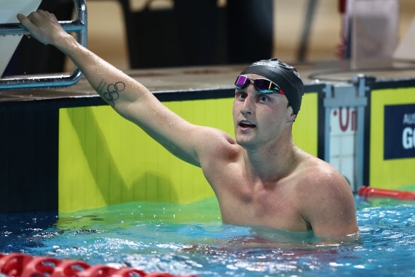 Elijah Winnington after victory in the men’s 400m freestyle.