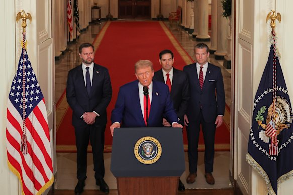 US President Donald Trump speaking from the White House after the US bombed Iran.