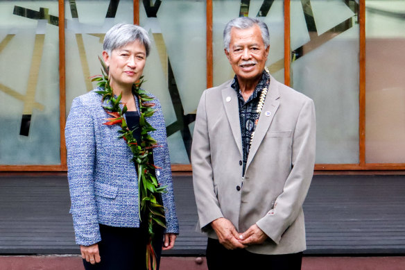 Australian Foreign Minister Penny Wong meets with Henry Puna, the secretary-general of the Pacific Island Forum, on Thursday.