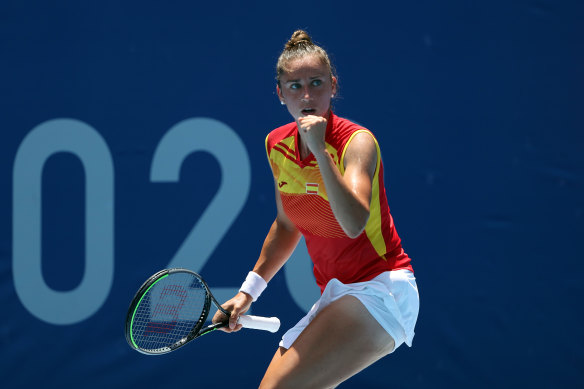 Sara Sorribes Tormo celebrates the biggest scalp of her career to date.