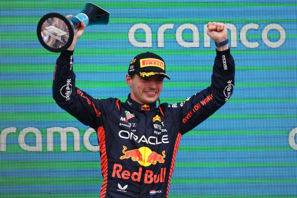 Red Bull’s Max Verstappen on the podium.