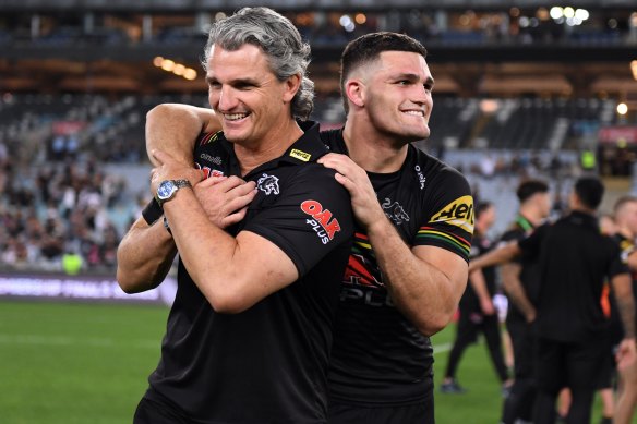 Nathan Cleary and his father Ivan after the Penrith Panthers v South Sydney Rabbitohs game last week. 