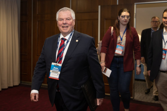 Philip Davis arriving at the state council meeting at Moonee Valley Racecourse on Saturday.