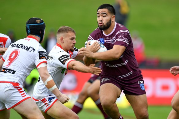 Keith Titmuss in action against the Dragons during the 2019 Jersey Flegg competition.