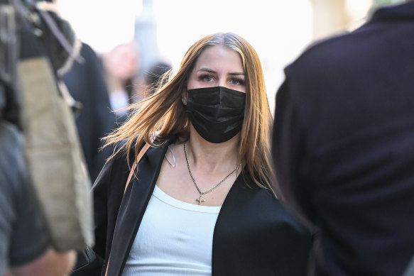 Alisha Fagan leaves the County Court in Melbourne on Monday.