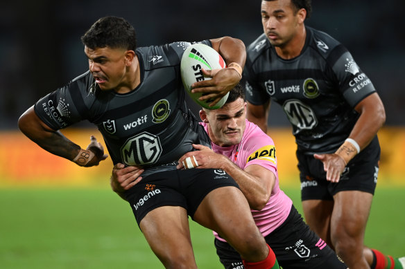 Latrell Mitchell and Nathan Cleary were locked in a running battle on Thursday night.