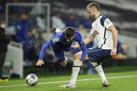 Tottenham's Eric Dier (right) tackles Chelsea's Mason Mount - but had an urgent dash off the pitch later.