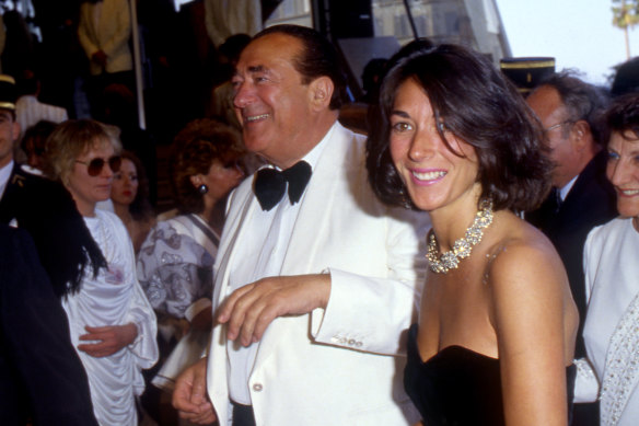 Ghislaine Maxwell with her father, British media tycoon and fraudster Robert Maxwell, in 1987.
