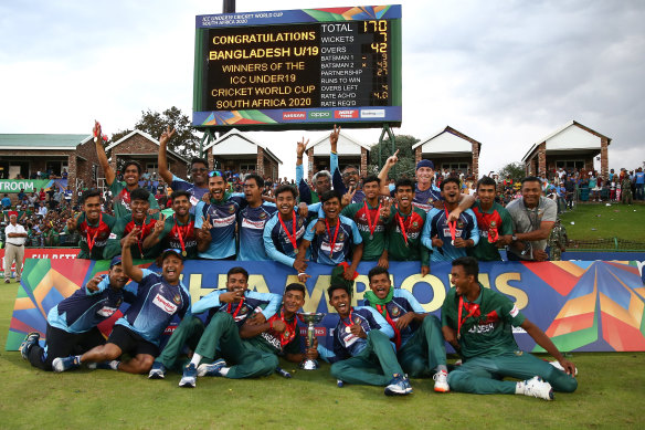 Bangladesh celebrate their under-19 World Cup win.