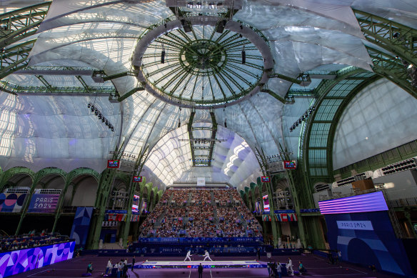 View of the Grand Palais during the men’s épée team bronze medal match.