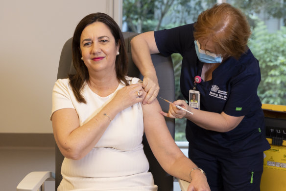Queensland Premier Annastacia Palaszczuk receives her COVID-19 vaccination. 