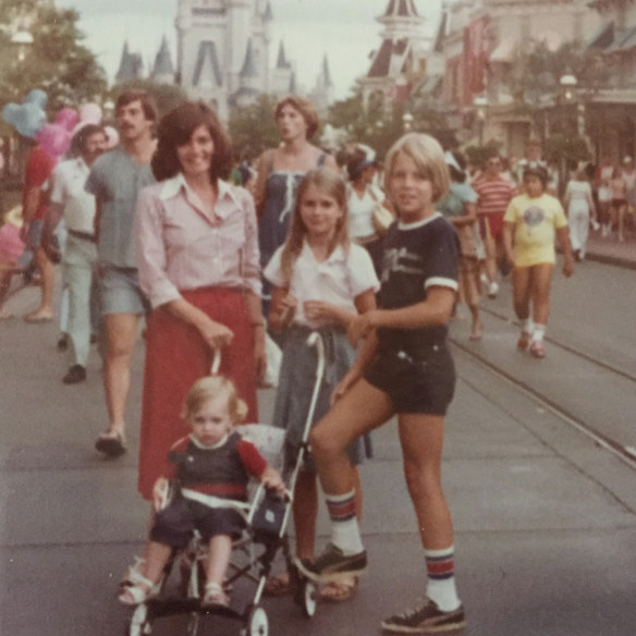 A young Mike (at right) with his mother Judy, sister Julia and brother Steve at Disneyland, c. 1980.