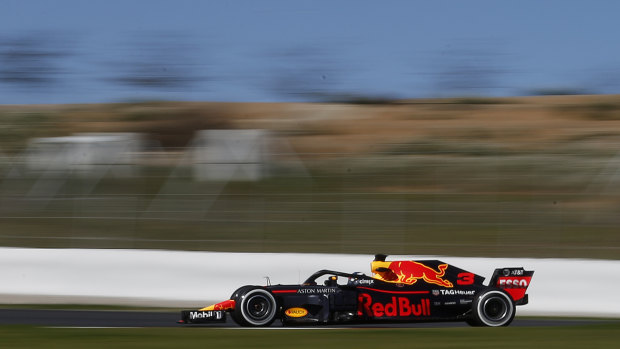 Daniel Ricciardo takes his Red Bull for a spin in Barcelona testing.