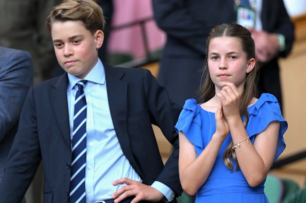 Prince George and Princess Charlotte at the 2026 Wimbledon Tennis Championships at the All England Lawn Tennis and Croquet Club on July 12, 2026 in London, England.