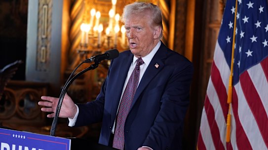 President-elect Donald Trump speaks during a news conference at Mar-a-Lago on Tuesday.