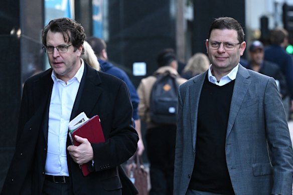Daniel Aghion, President of the Executive Council of Australian Jewry (ECAJ) (left) and witness Lesli Berger (right)...
