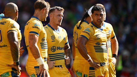 The Eels re-group after conceding one of ten Melbourne tries.