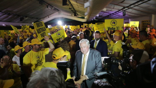 Clive Palmer arrives at the United Australia Party’s national campaign launch in Coolum.