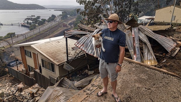 Steve Foskett and his dog Cali, who “didn’t do any helping” while they defended his home.