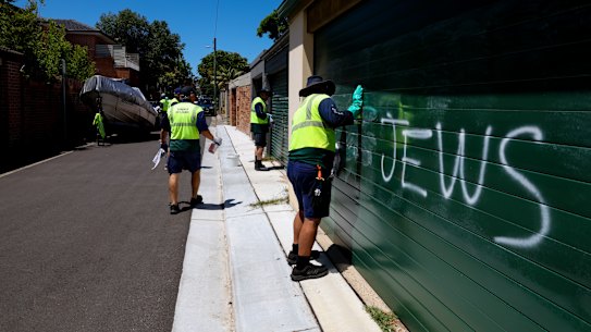 Randwick council cleaners remove antisemitic graffiti from houses in Sydney’s eastern suburbs.