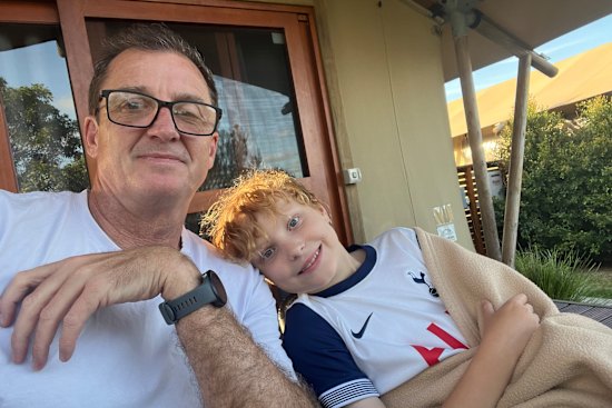 Neil and Harry Breen glamping in Merimbula.