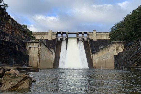 Warragamba Dam tips over capacity on Sunday morning.