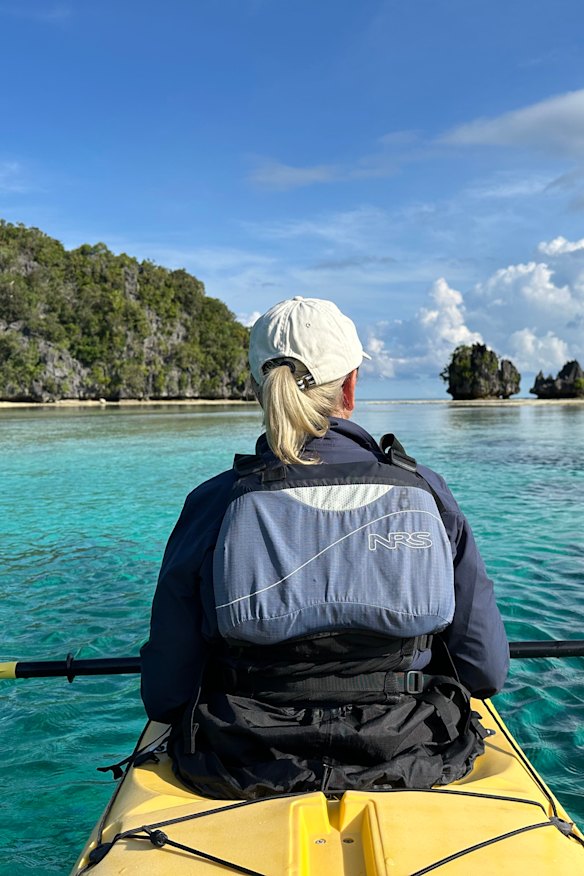 Kayakers set out from the liveaboard yacht, Jakaré.
