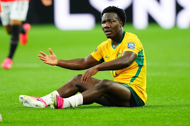 Nestory Irankunda was frustrated during the Socceroos' loss to Egypt.