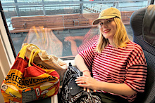 Sarah travelling on the Eurostar Amsterdam to London