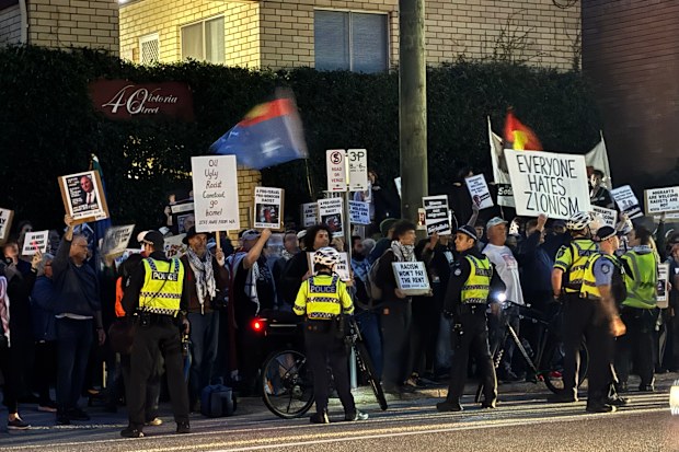 Protesters outside Pauline Hanson's Perth fundraiser