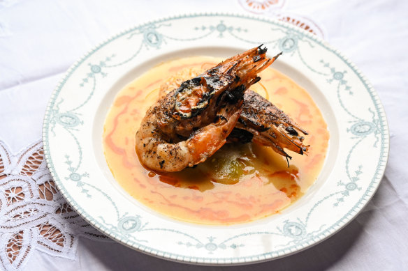 Go-to dish: Drunken prawns with ouzo, taramasalata butter and green tomatoes.