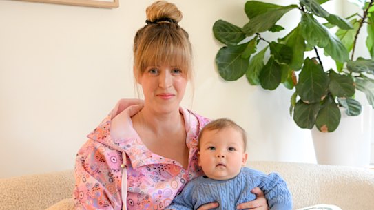 Jessica Villanueva (left) has returned to work just eight months after having Leonardo (right) in an attempt to beat the cost of living crisis.