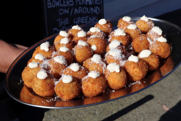 Toasted pistachio and cheese arancini platter.