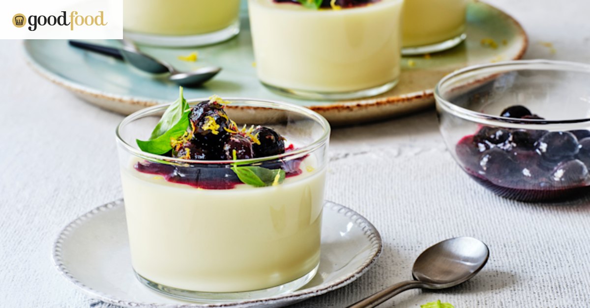 Lemon possets with blueberry spoon fruit