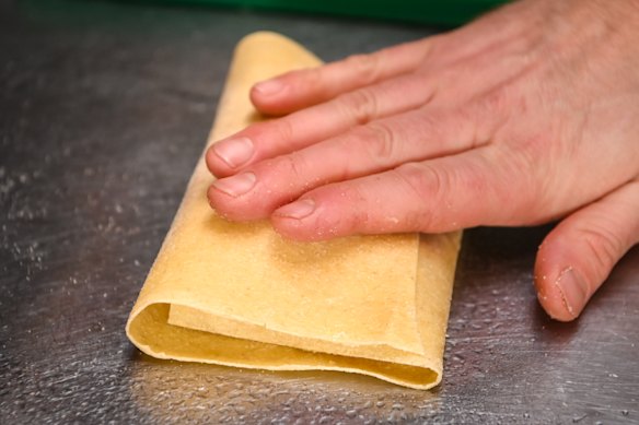 It’s then folded into a lasagna sheet to make a pocket. 