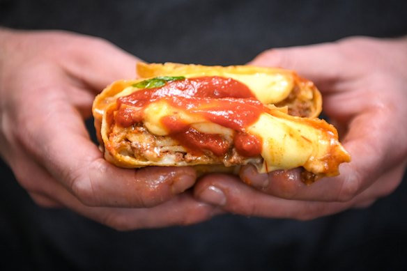 The finished wagyu bolognese pocket.