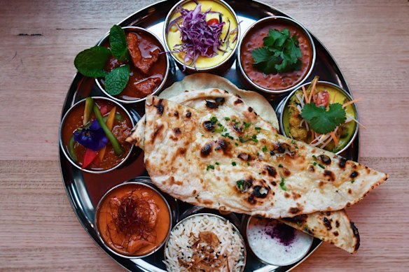 Thali tray of curries.