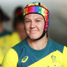 Sharni Williams at the Tokyo Olympics wearing her rainbow headgear.