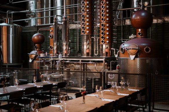 Who needs decoration? Copper stills make for a fascinating backdrop.