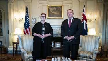 Foreign Affairs Minister Marise Payne and US Secretary of State Mike Pompeo in Washington on July 27.