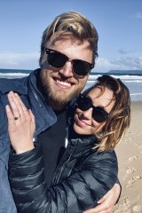 Haydan Hawkins and Nadia Komazec just after he proposed on a Victorian beach.