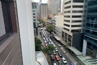 Traffic was backed up on Ann Street on Wednesday morning.