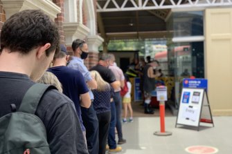 Queues at a pop-up vaccination clinic in Brisbane on Tuesday.